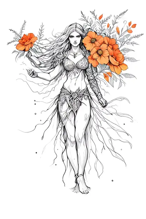 Warrior Woman And Flowers Resilience Growth Strength