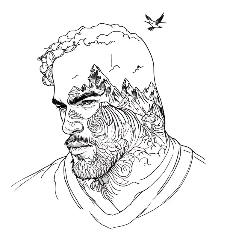 A Man With A Tattoo Of Mountains And Birds