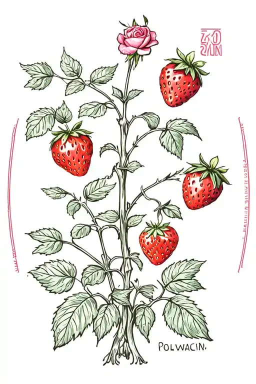 Postage Stamp With Strawberries Growing And Roses Growing