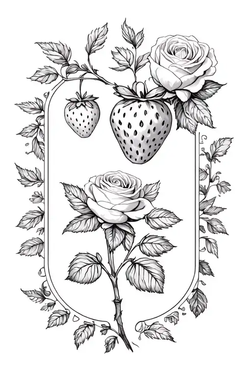 Postage Stamp Including Strawberries And Roses Blooming