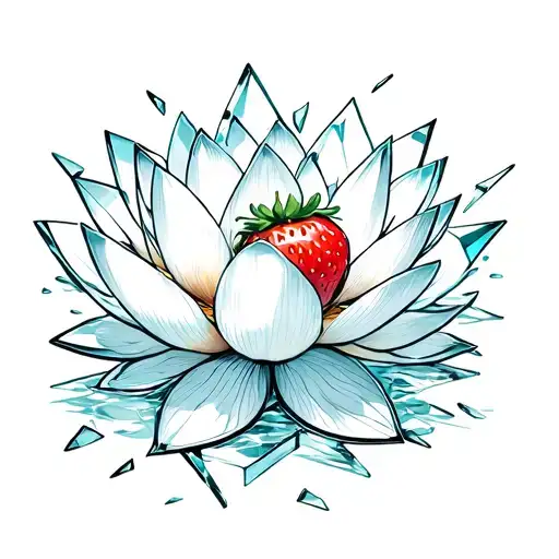 Lotus Flower Surrounded By Shards Of Glass With A Strawberry On Them