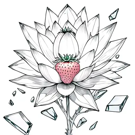 Lotus Flower Surrounded By Shards Of Glass With A Strawberry On Them