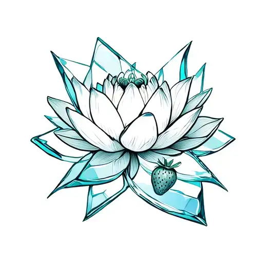 Lotus Flower Surrounded By Shards Of Glass With A Strawberry On Each Piece Of Glass