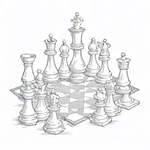 A Sketch Tattoo Of A Chessboard With Pieces In A Unique Arrangement