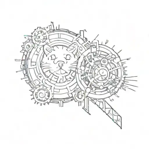 A Sketch Style Mechanical Basketball With Gears And A Cat Face