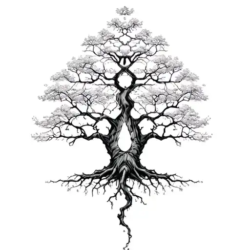 Two Trees Of Life With The Same Roots And Branches That Are Divided