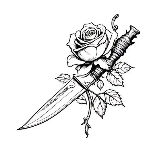 Rose Is Pierced With A Knife Old Skul
