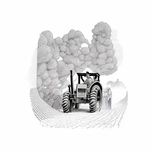 A Valley Full Of Vineyards And A Worker In A Tractor Overseen By A Rising Sun