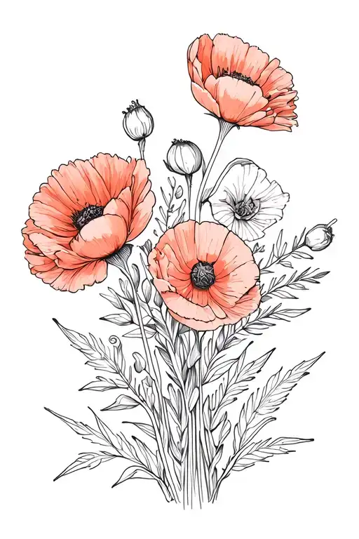 Marigold And Poppy Birth Flower Bouquet