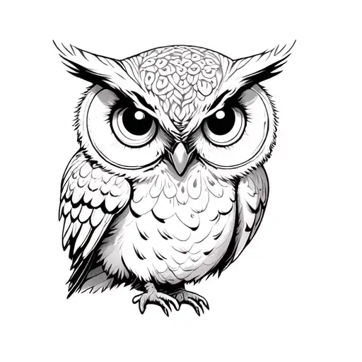 Tattoo Of An Owl With Kind Expression And Big Eyes