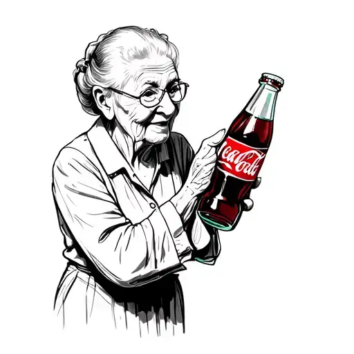 An Old Woman Holding A Bottle Of Coca Cola
