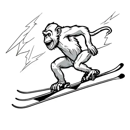 Monkey On Skis With Lightning Bolts