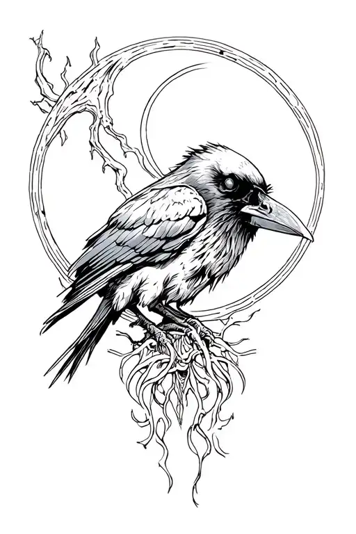 Raven With Skull And Moon Rising