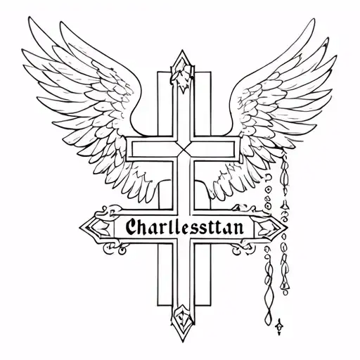 Cross With Angel Wings And The Name Charlestaan Inside