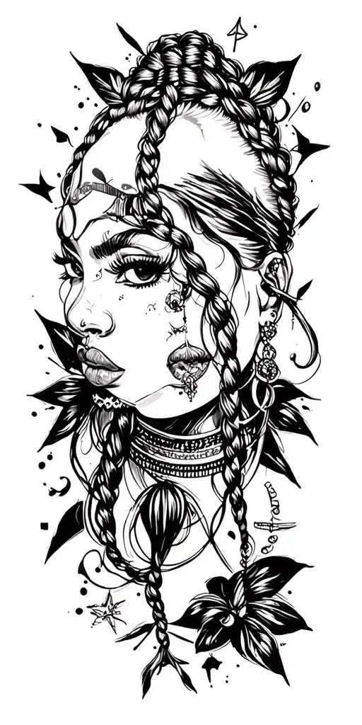 Stylish Black Woman With Braids And Piercings