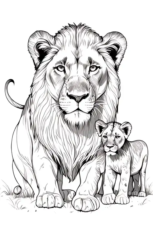 A Lioness With Two Lion Cubs