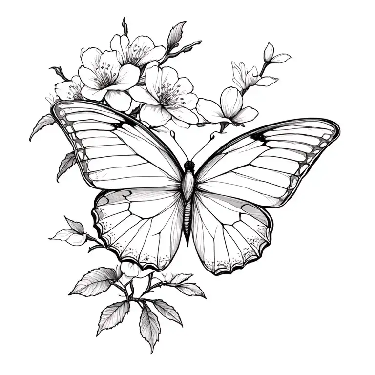 Half Butterfly Half Cherry Blossoms Blooming