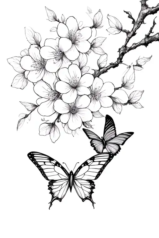 Butterflies And Cherry Blossom Flowers