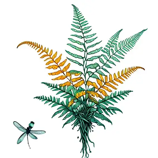 Color Fern Boquet With Dragonfly Landing