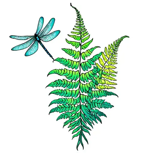 Color Fern Boquet With Dragonfly Landing