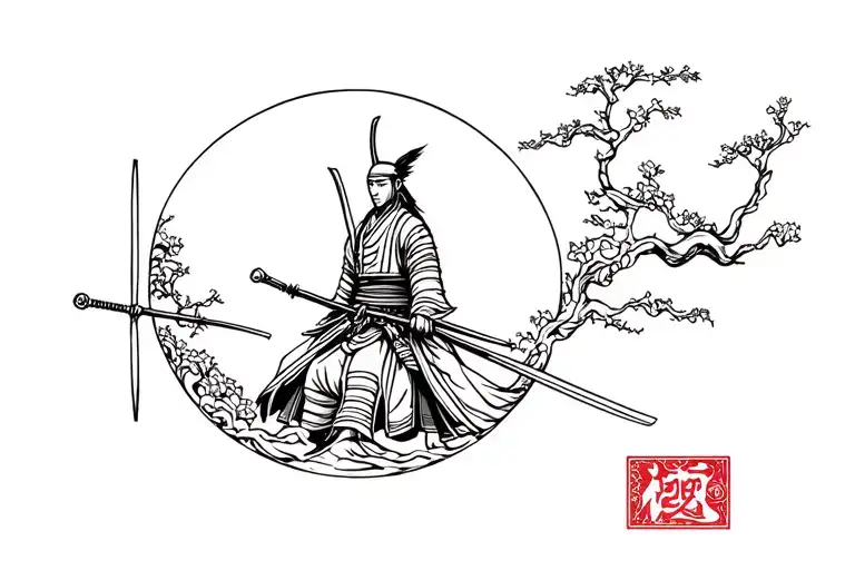 Simple Samurai Tattoo Half Circle Black No Details