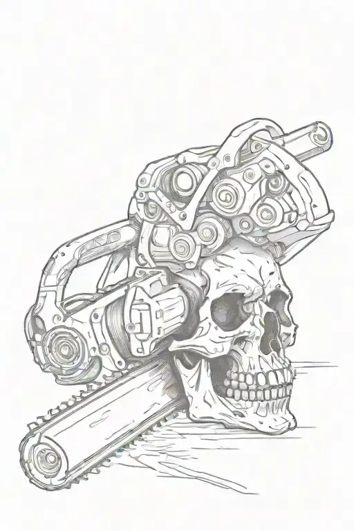 Skull With Chainsaw Cutting