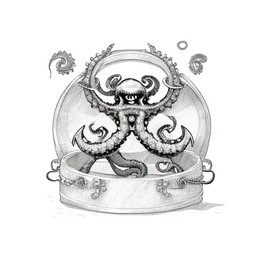 Kraken Holding Anchor And Treasure Chest