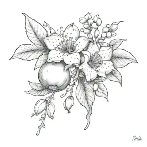 Pomegrante And Blossom Flowers