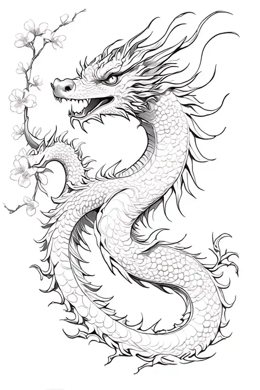 Chinesse Dragon With Cherry Blossoms