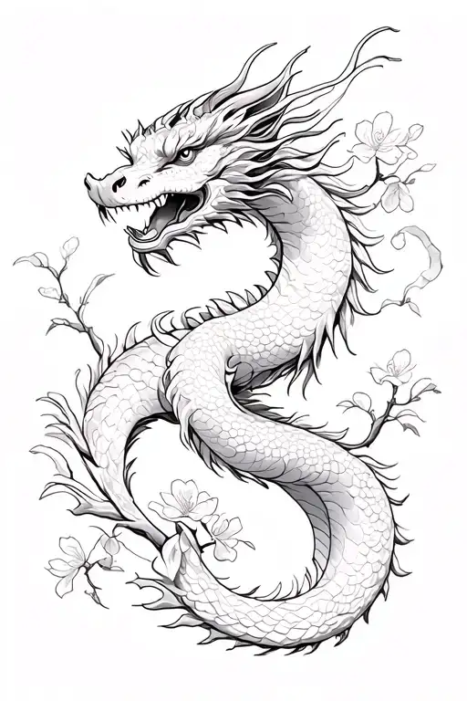 Chinesse Dragon With Cherry Blossoms Wrapped