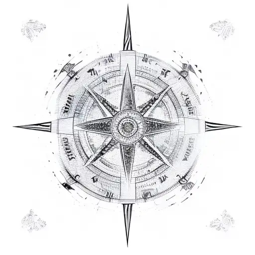 A Chessboard Patterned Compass Pointing Towards A Mountain Peak