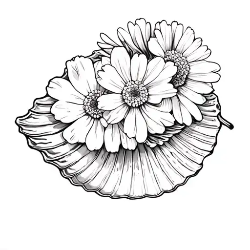 Seashell With Carnation And Daisy Bouquet