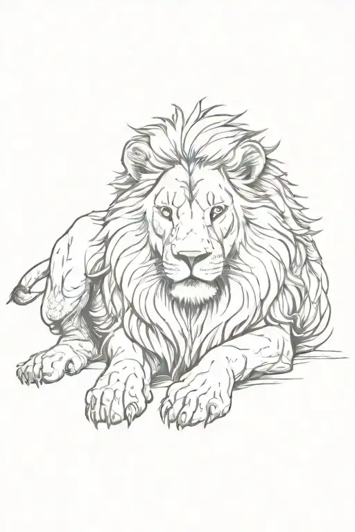 Lion Sitting Down Staring Directly Very Angry Ready To Attack