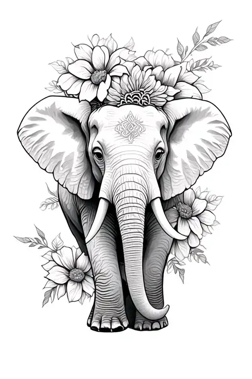 Elephant And Flowers