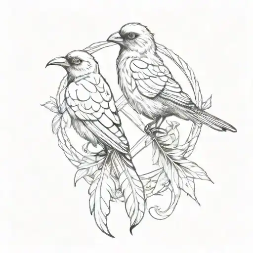 Infinity Symbol With Two Magpie Feathers