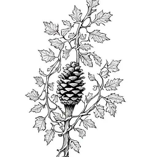 Pine Cone Staff Intertwined With Grapevines Near Dionysus