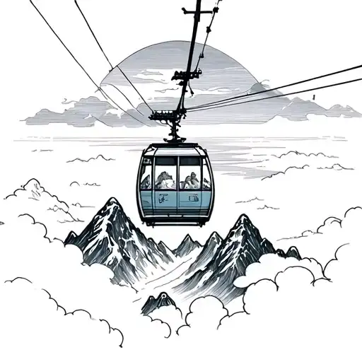 A Cable Car Traveling High Above Clouds With Mountain Peaks Poking Out