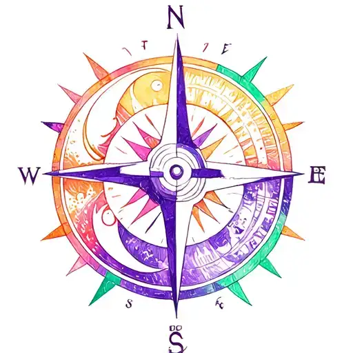 Feminine Compass With Sun Moon Stars Using Purple Orange And Pink And Green