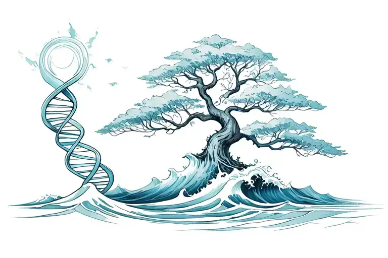 Tree With Dna And Ocean Wave