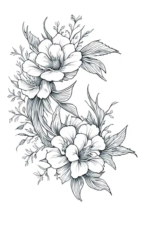 Fish And Western Flowers Intertwined