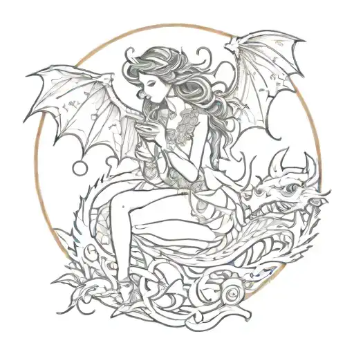 Fairy And Dragon Under The Moon Phase