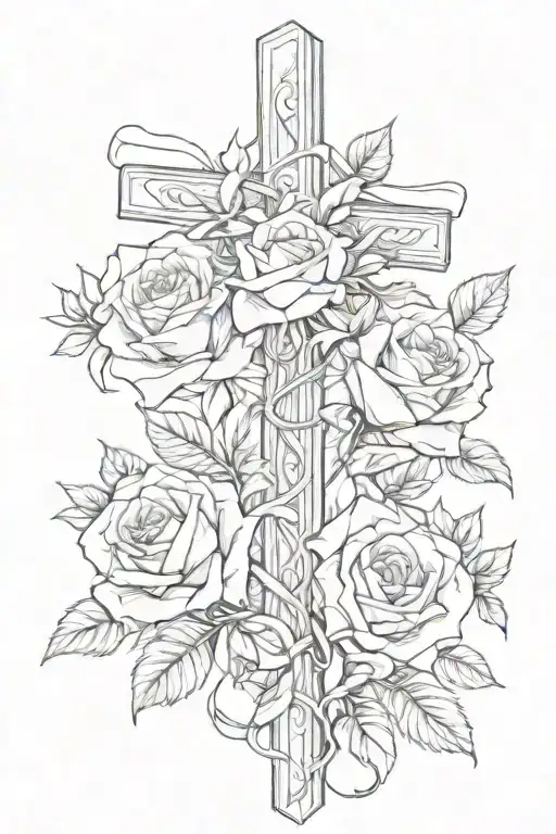 Cross And Roses Wrapped
