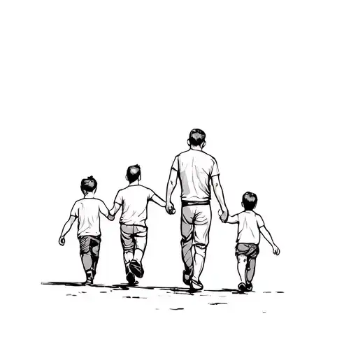 Dad Holding Hands With 2 Sons Walking