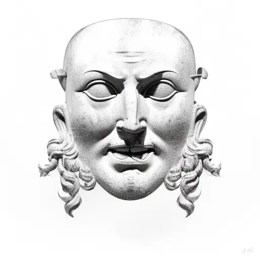 Tragedy Comedy Masks With Roman Statue