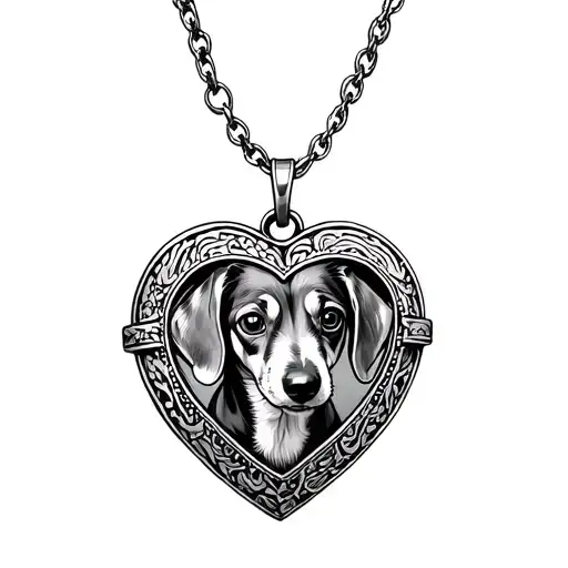 Heart Shaped Locket With A Photo Of The Head Of A Mini Dappel Dachshund Inside