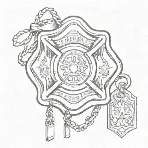 A Firefighter Badge With Dog Tags Hanging