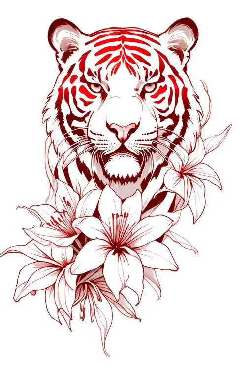 Red Tiger With Spider Lilies