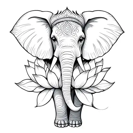 Elephant And Lotus Flower Blooming
