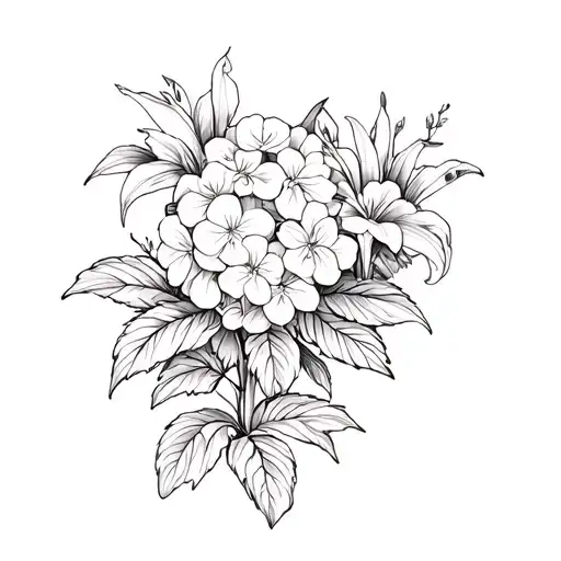 Hydrangea And Lillies Growing