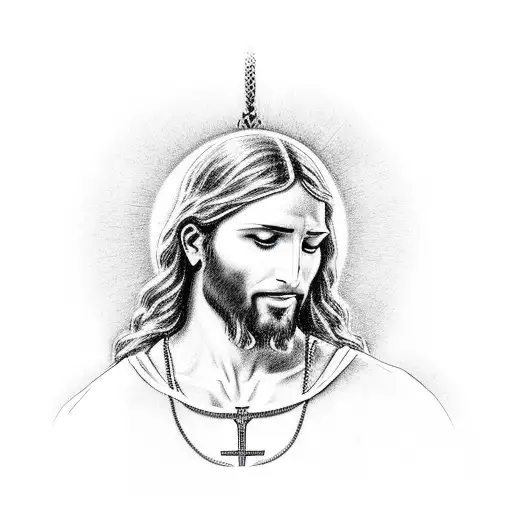 Jesus Praying Holding A Necklace Wrapped Around Arm